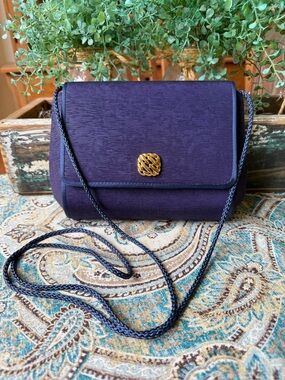 Eggplant Purple Satin Evening Bag Vintage Convertible Clutch Gold Tone Clasp